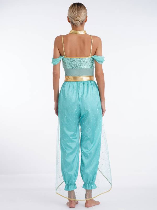 Women Belly Dance Sequin Jumpsuit Arabian Princess Costumes thumb