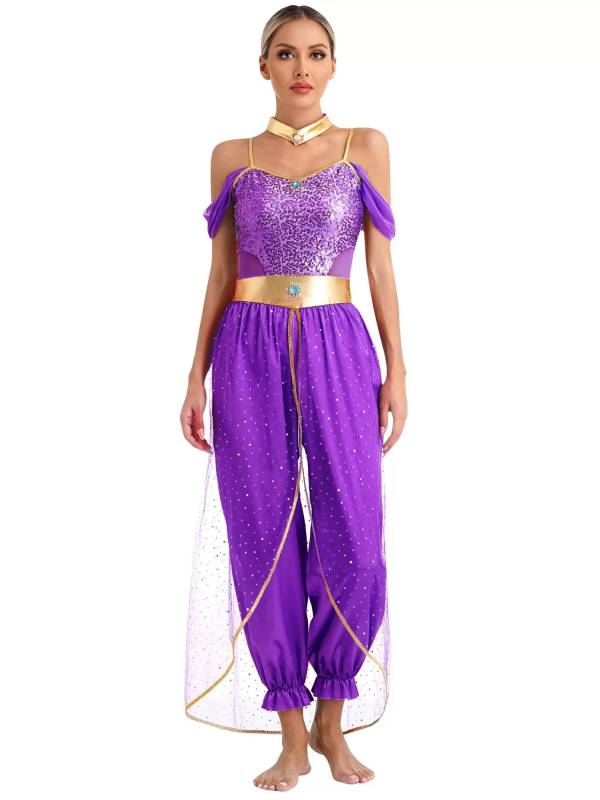 Women Belly Dance Sequin Jumpsuit Arabian Princess Costumes thumb