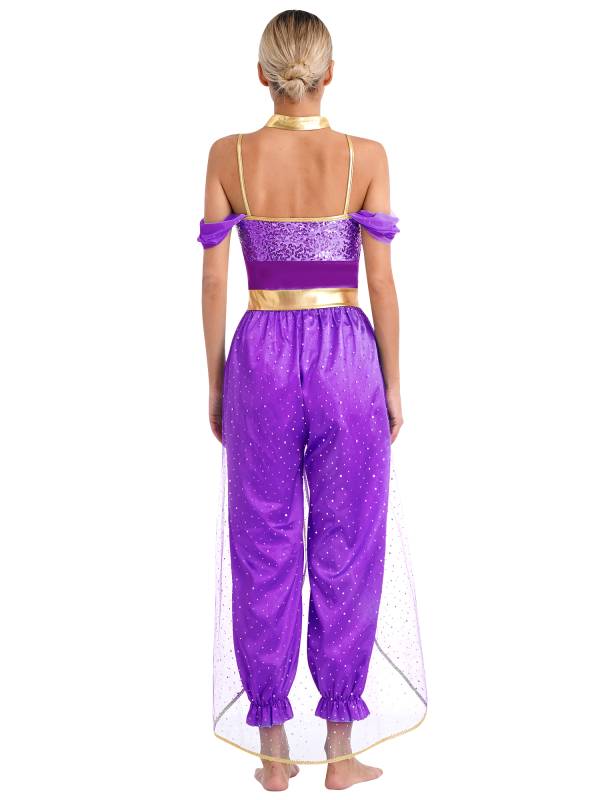 Women Belly Dance Sequin Jumpsuit Arabian Princess Costumes thumb