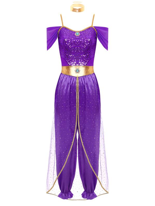 Women Belly Dance Sequin Jumpsuit Arabian Princess Costumes thumb
