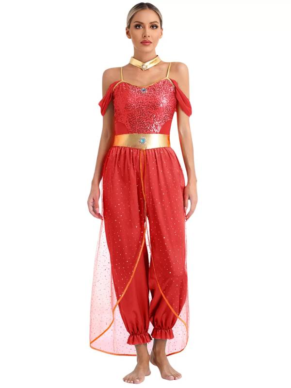 Women Belly Dance Sequin Jumpsuit Arabian Princess Costumes thumb