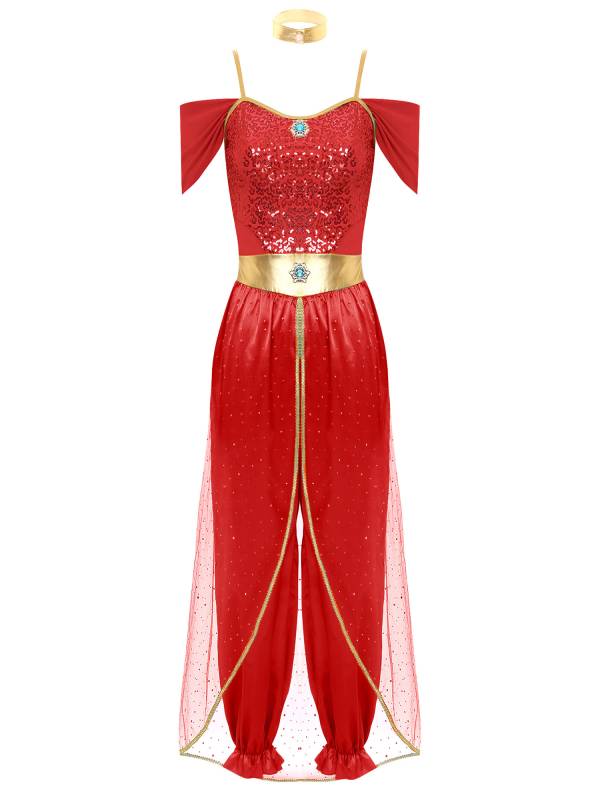 Women Belly Dance Sequin Jumpsuit Arabian Princess Costumes thumb