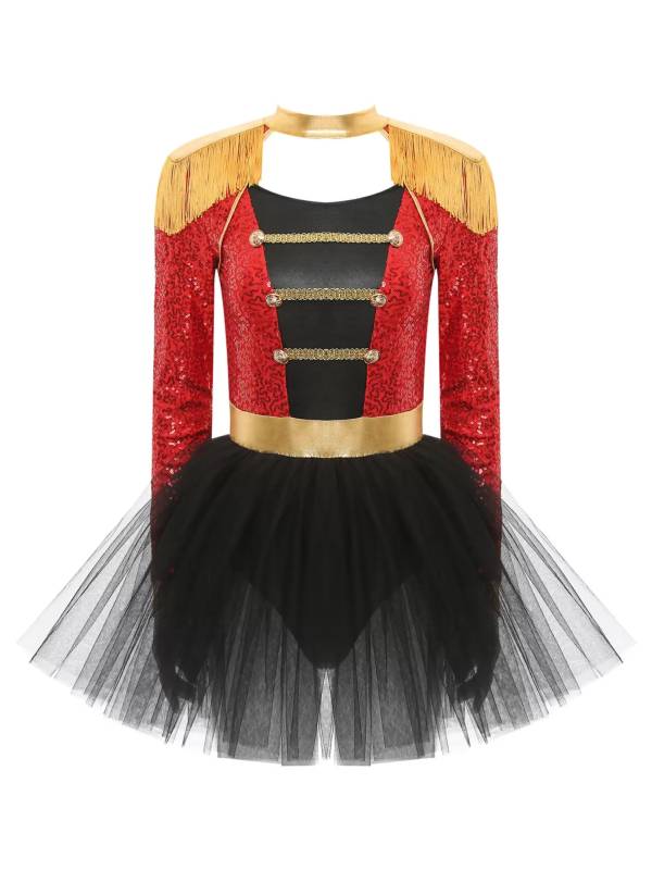 Women Long Sleeve Tassel Sequin Circus Ringmaster Tutu Dress thumb