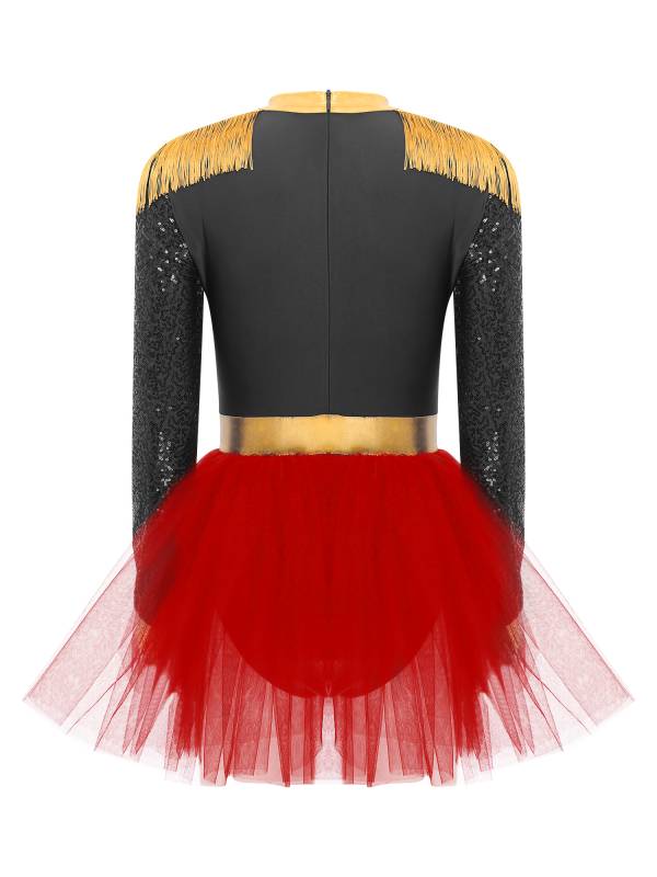 Women Long Sleeve Tassel Sequin Circus Ringmaster Tutu Dress thumb