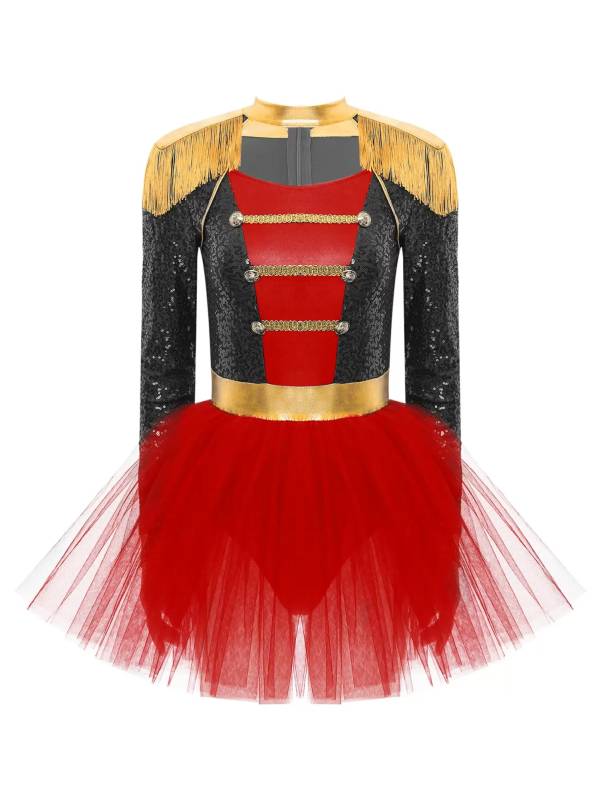 Women Long Sleeve Tassel Sequin Circus Ringmaster Tutu Dress thumb