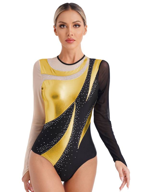 Women Metallic Long Sleeve Gymnastics Leotard thumb