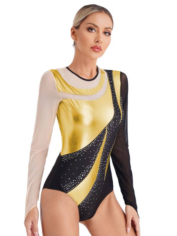 Women Metallic Long Sleeve Gymnastics Leotard thumb