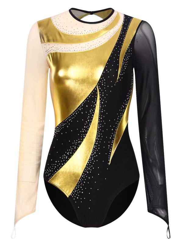 Women Metallic Long Sleeve Gymnastics Leotard thumb