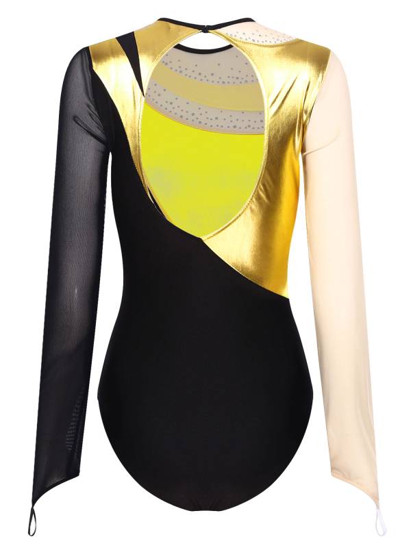 Women Metallic Long Sleeve Gymnastics Leotard thumb