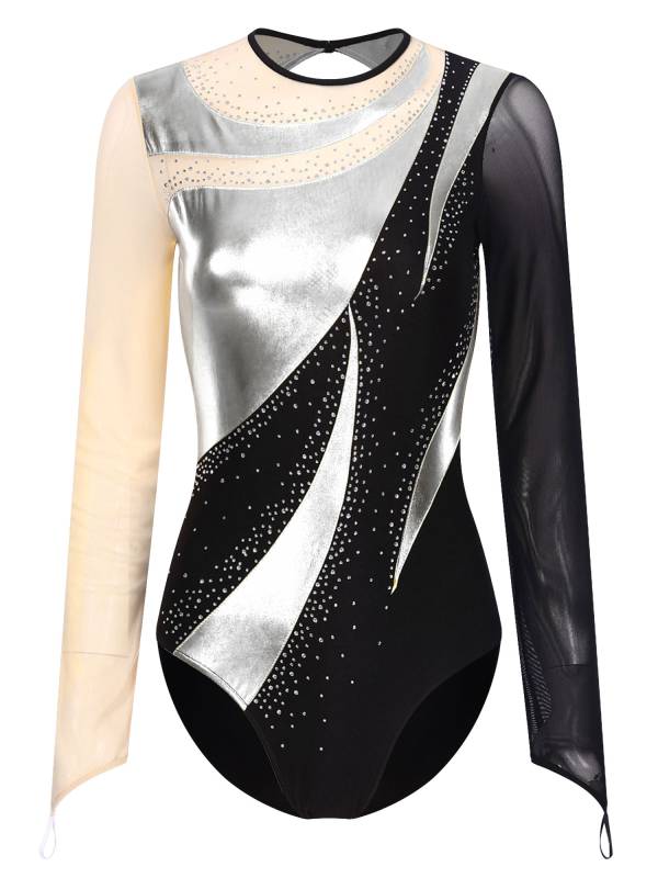 Women Metallic Long Sleeve Gymnastics Leotard thumb