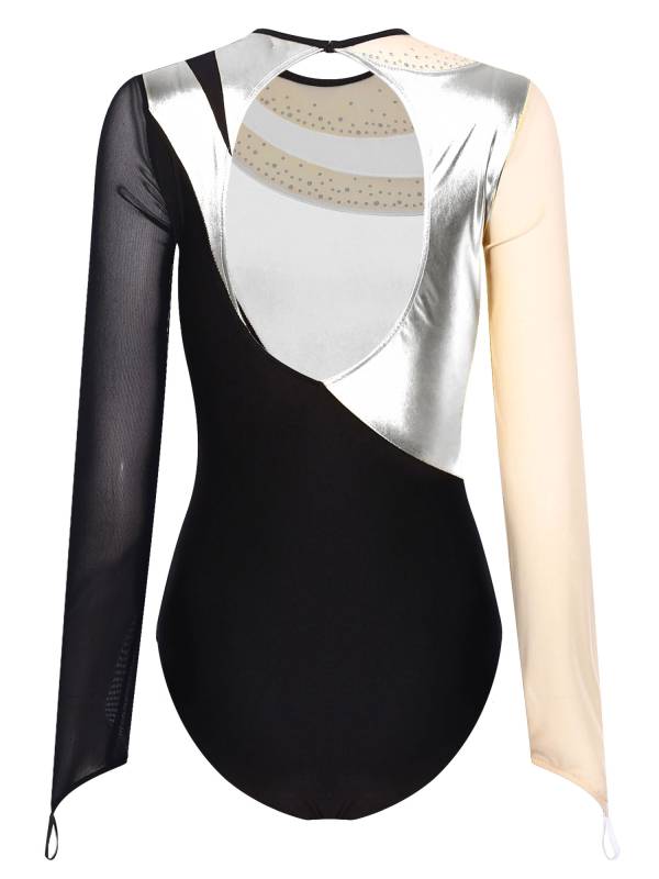 Women Metallic Long Sleeve Gymnastics Leotard thumb