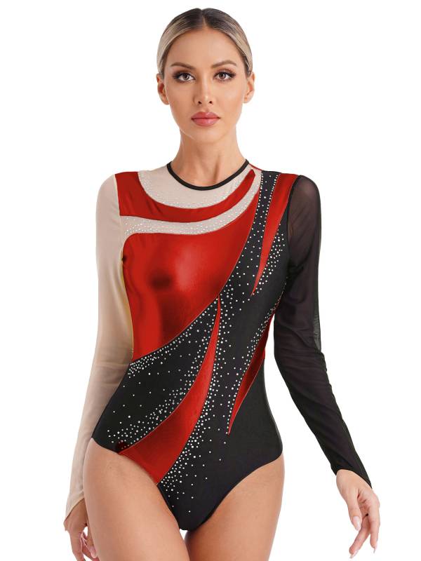 Women Metallic Long Sleeve Gymnastics Leotard thumb