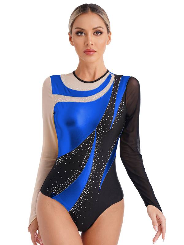 Women Metallic Long Sleeve Gymnastics Leotard thumb