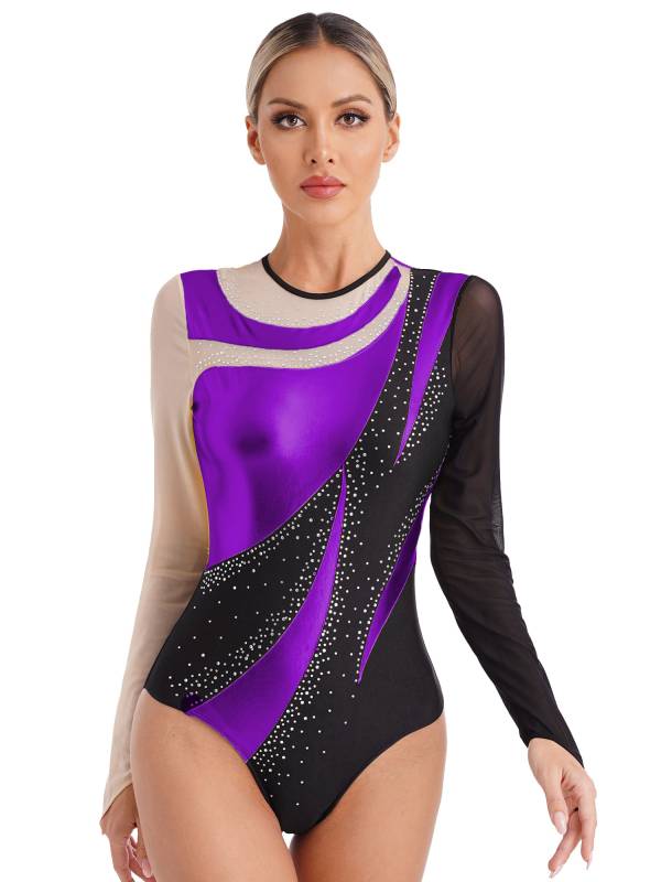 Women Metallic Long Sleeve Gymnastics Leotard thumb