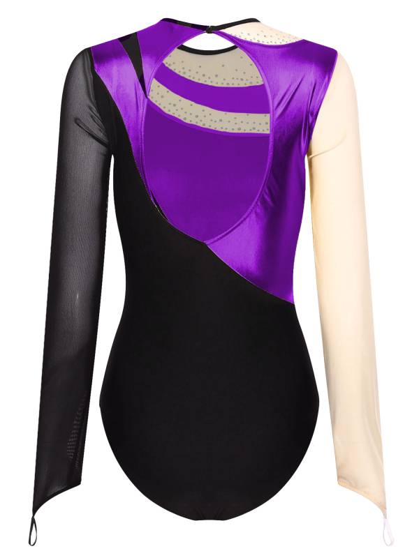 Women Metallic Long Sleeve Gymnastics Leotard thumb