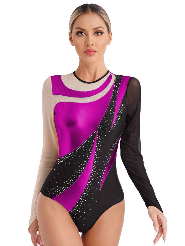Women Metallic Long Sleeve Gymnastics Leotard thumb