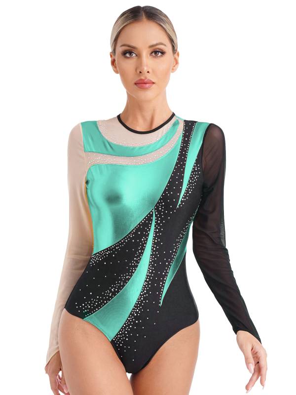 Women Metallic Long Sleeve Gymnastics Leotard thumb