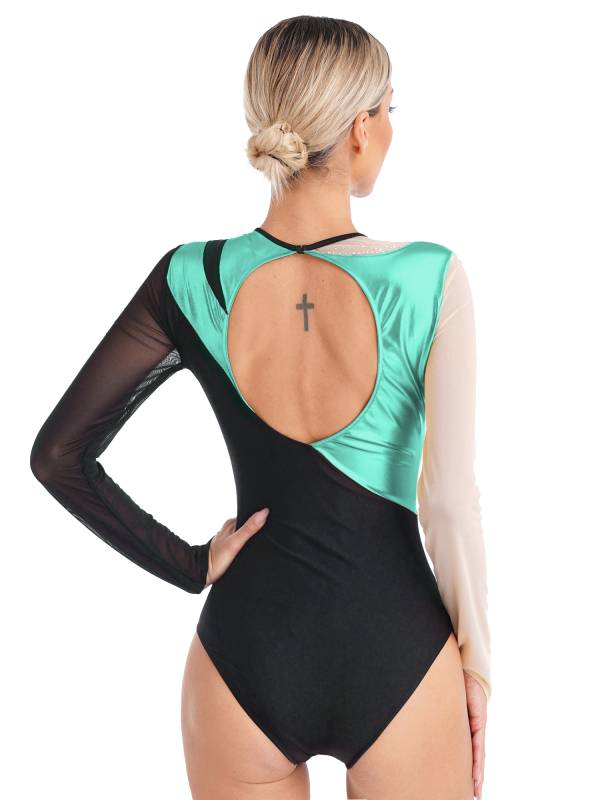 Women Metallic Long Sleeve Gymnastics Leotard thumb