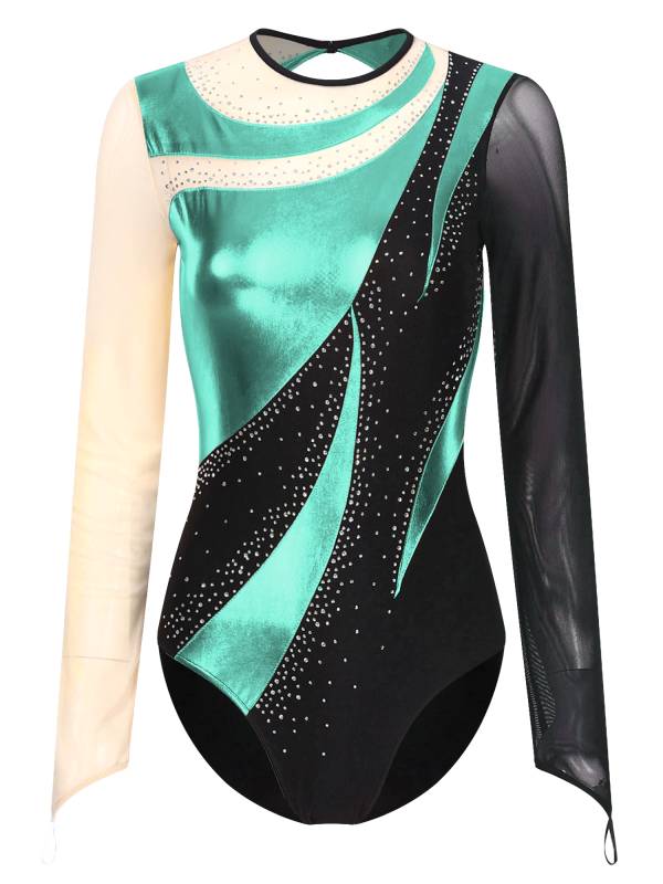 Women Metallic Long Sleeve Gymnastics Leotard thumb