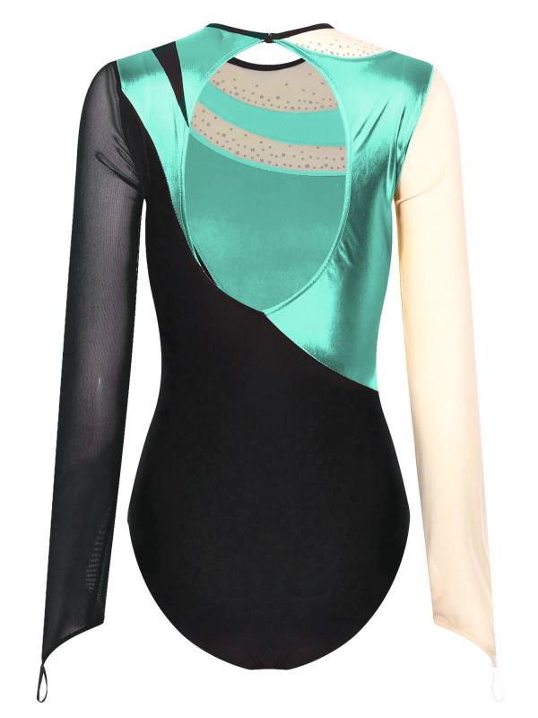 Women Metallic Long Sleeve Gymnastics Leotard thumb