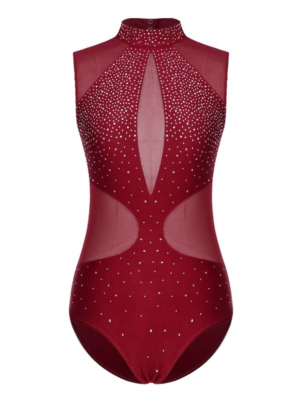 Women Sparkly Rhinestones Sleeveless Cutout Back Figure Skating Leotard thumb