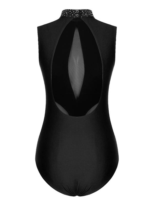 Women Sparkly Rhinestones Sleeveless Cutout Back Figure Skating Leotard thumb