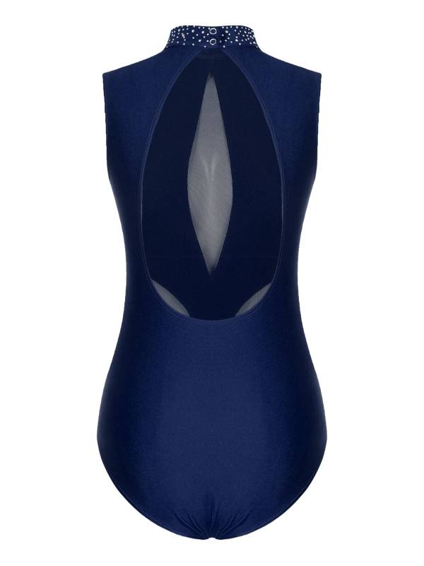 Women Sparkly Rhinestones Sleeveless Cutout Back Figure Skating Leotard thumb