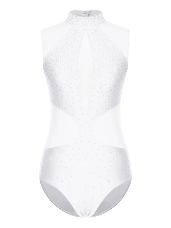 Women Sparkly Rhinestones Sleeveless Cutout Back Figure Skating Leotard thumb