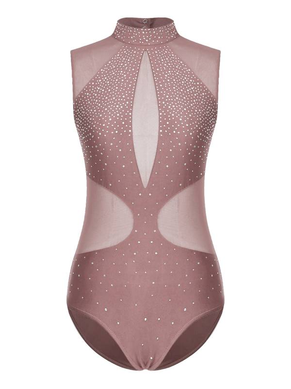 Women Sparkly Rhinestones Sleeveless Cutout Back Figure Skating Leotard thumb