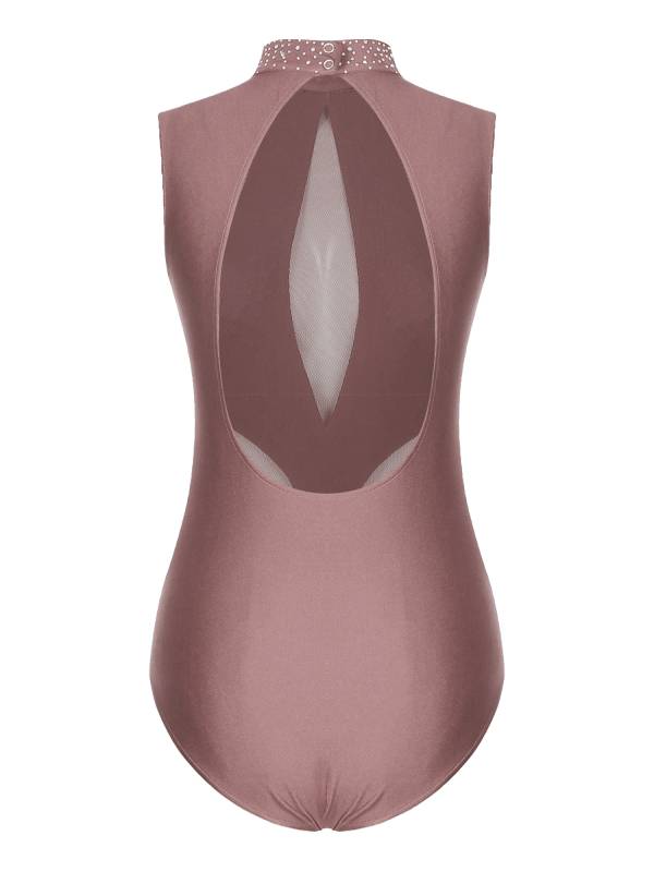 Women Sparkly Rhinestones Sleeveless Cutout Back Figure Skating Leotard thumb