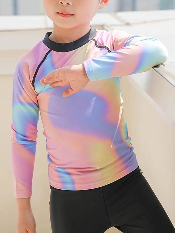 Boys 3pcs Tie Dye Long Sleeve Top and Pants with Swim Cap Swimsuit thumb