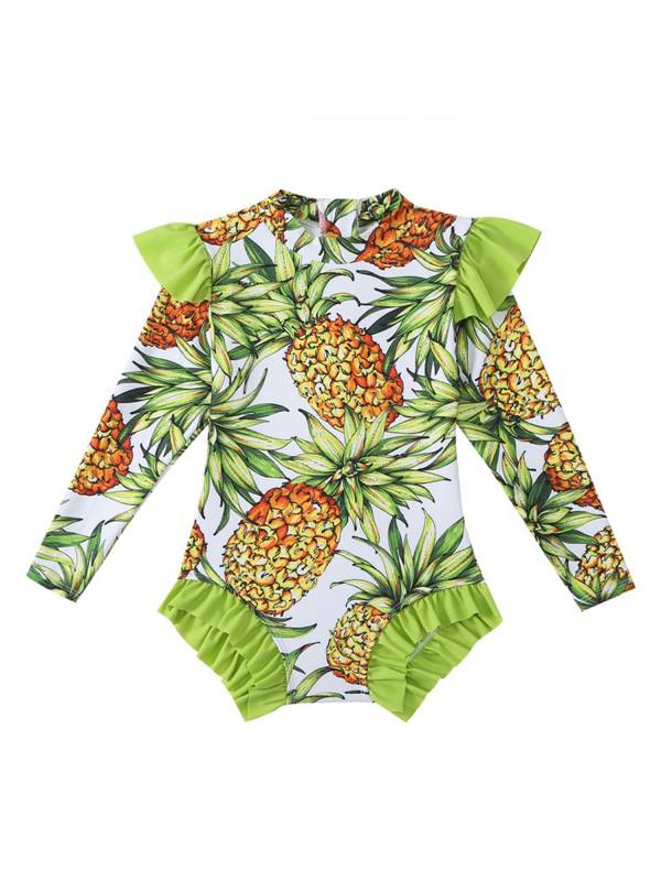 Kids Girls Long Sleeve Ruffle UPF 50+ One Piece Swimsuit thumb