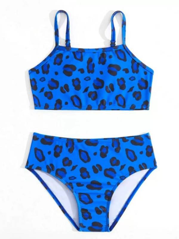 Kids Girls Two Pieces Leopard Pattern Swimsuit Bikini Set thumb