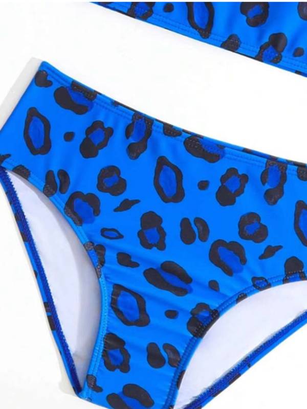 Kids Girls Two Pieces Leopard Pattern Swimsuit Bikini Set thumb