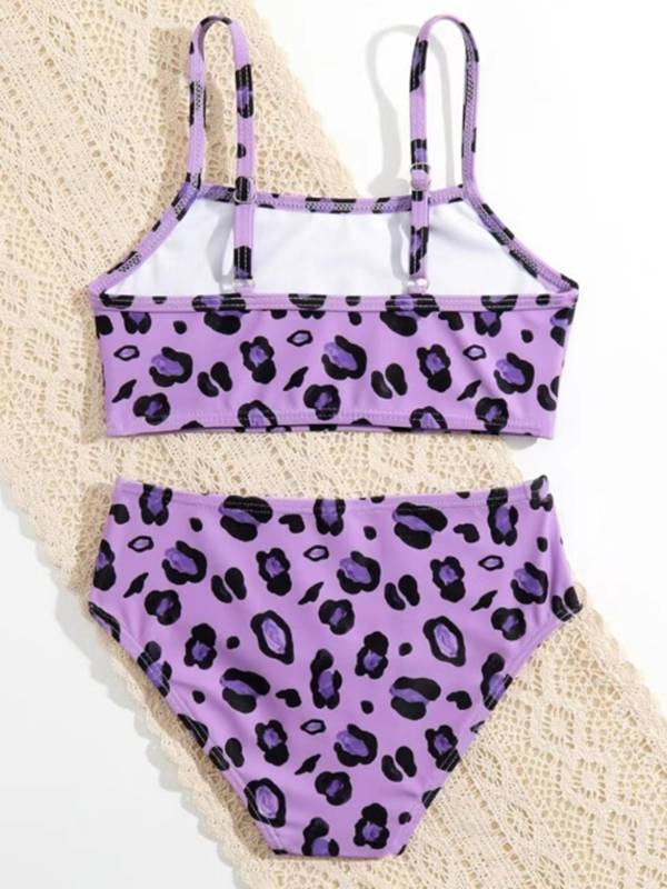 Kids Girls Two Pieces Leopard Pattern Swimsuit Bikini Set thumb