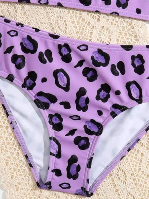 Kids Girls Two Pieces Leopard Pattern Swimsuit Bikini Set thumb