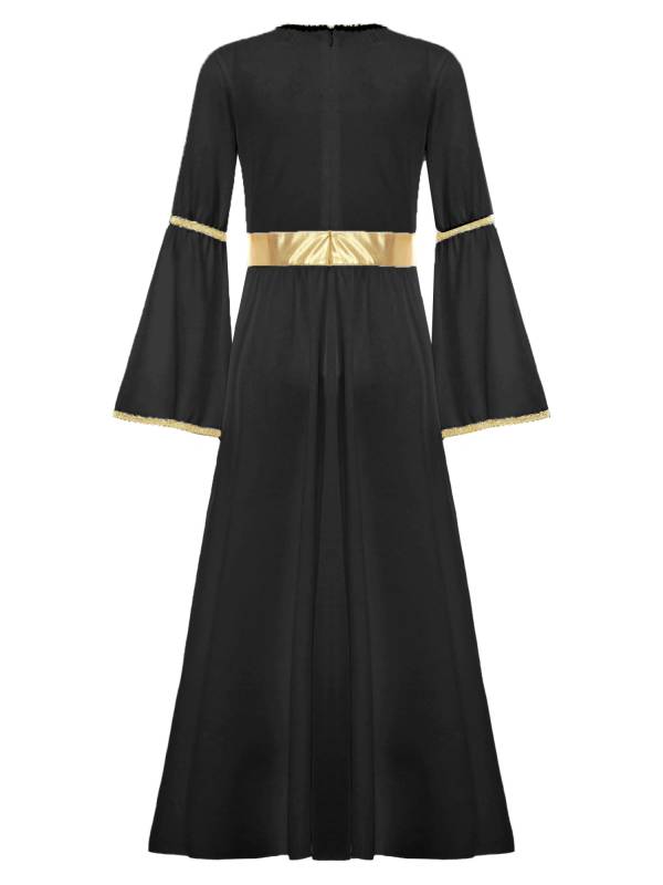 Kids Girls Long Sleeve Gold Trim Angel Cosplay Costume Midi Dress thumb