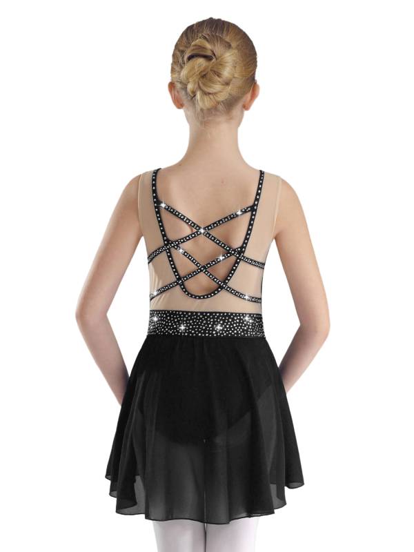 Kids Girls Sleeveless Sparkly Rhinestones U Back Skating Leotard Dress thumb