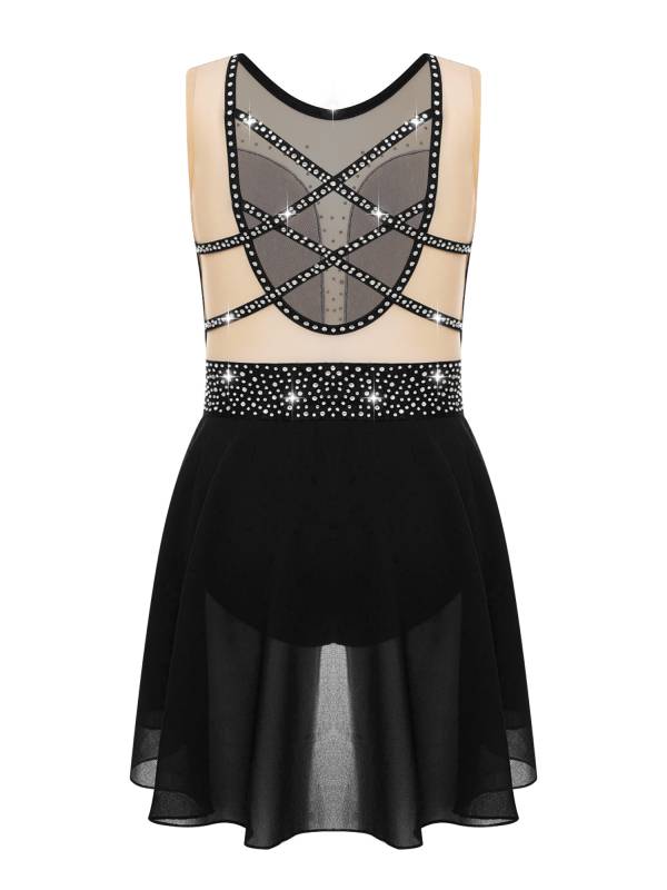 Kids Girls Sleeveless Sparkly Rhinestones U Back Skating Leotard Dress thumb