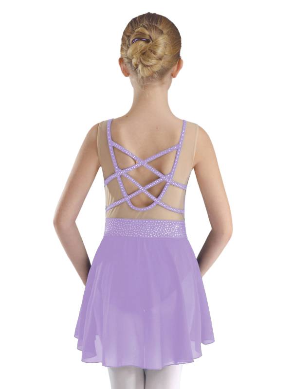 Kids Girls Sleeveless Sparkly Rhinestones U Back Skating Leotard Dress thumb