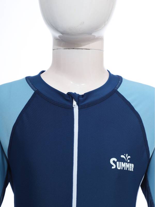 Kids Boys One-piece Full Body Long Sleeve Front Zipper Swimsuit thumb