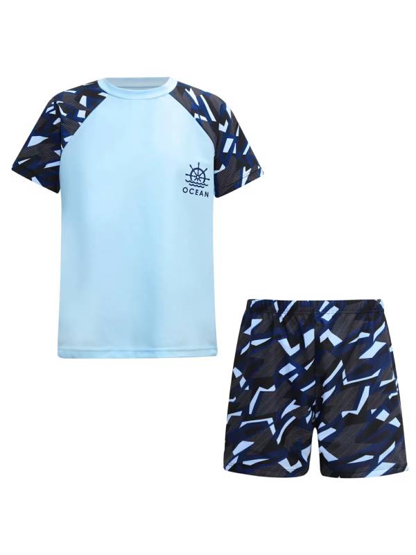 Kids Boys 2pcs Short Sleeve Top and Trunks Swimwear Set thumb