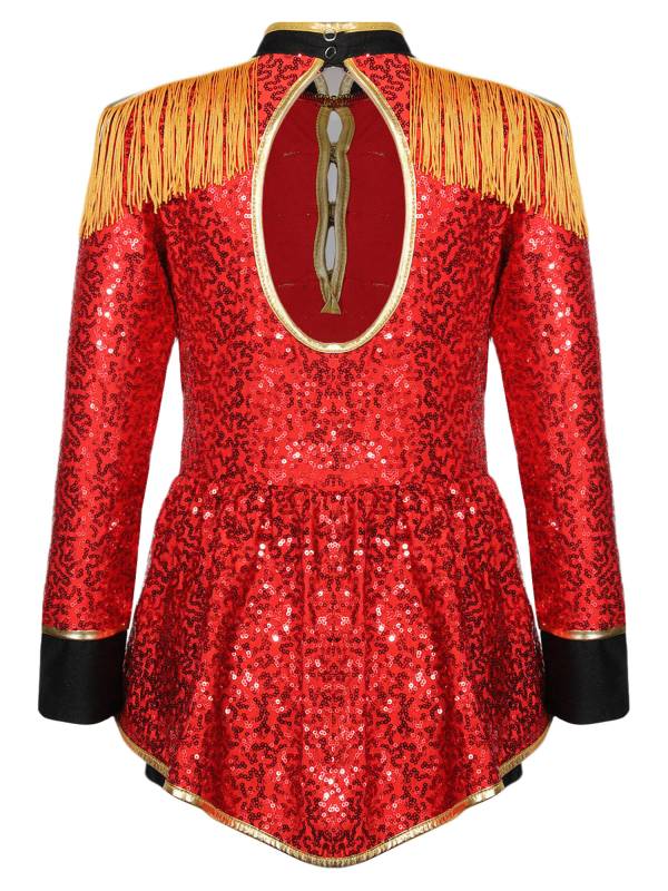 Kids Girls Long Sleeve Fringe Sequins Circus Ringmaster Costume Bodysuit thumb