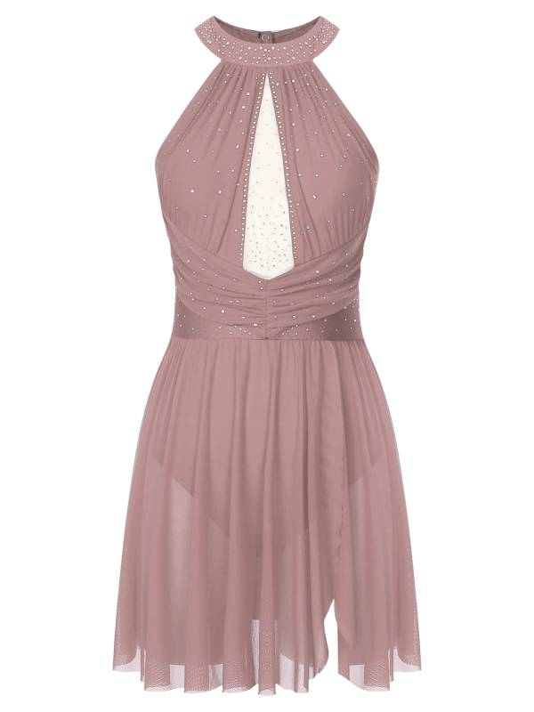 Women Sleeveless Rhinestones Figure Skating Leotard Dress thumb