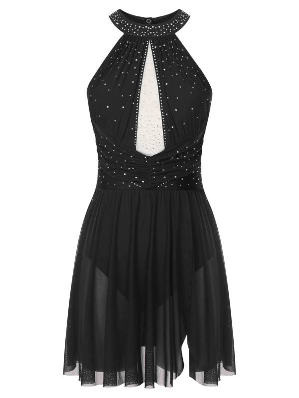 Women Sleeveless Rhinestones Figure Skating Leotard Dress thumb