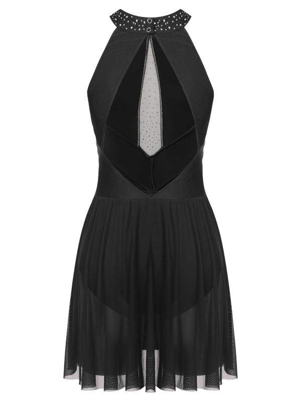 Women Sleeveless Rhinestones Figure Skating Leotard Dress thumb