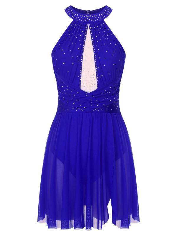 Women Sleeveless Rhinestones Figure Skating Leotard Dress thumb