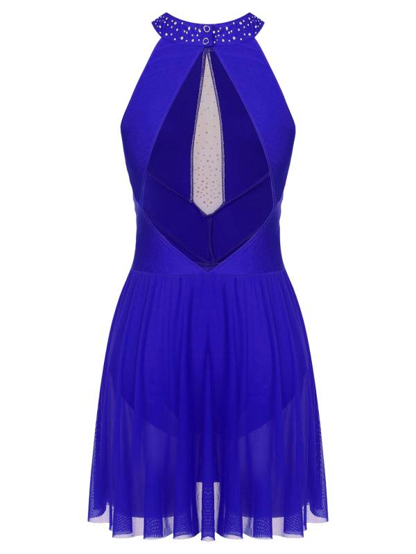 Women Sleeveless Rhinestones Figure Skating Leotard Dress thumb