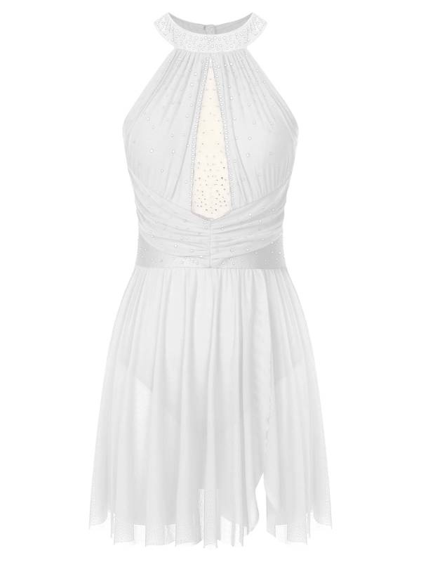 Women Sleeveless Rhinestones Figure Skating Leotard Dress thumb