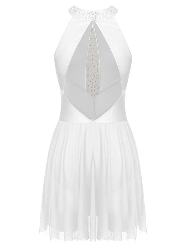 Women Sleeveless Rhinestones Figure Skating Leotard Dress thumb